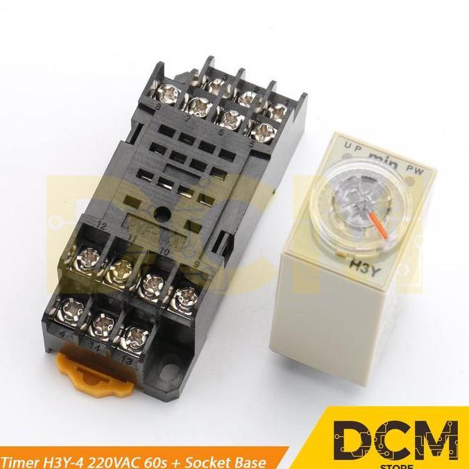 Promo Timer H3Y-2 H3Y-4 H3Y 2 H3Y 4 12V / 24V DC 60s 1min Delay Relay DPDT + Socket Base Diskon