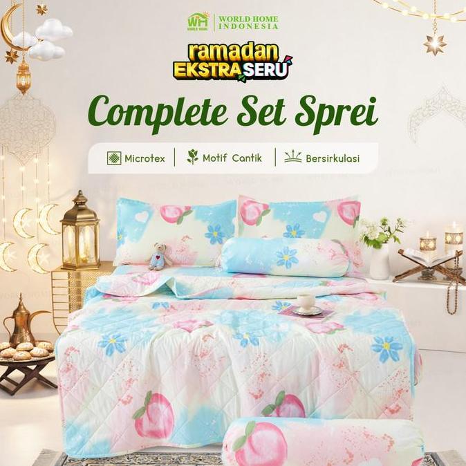 HARGA PABRIK - WORLDHOME Set Sprei Selimut Kain Microtex Anti Luntur Berkualitas Tinggi Nyaman Dipak