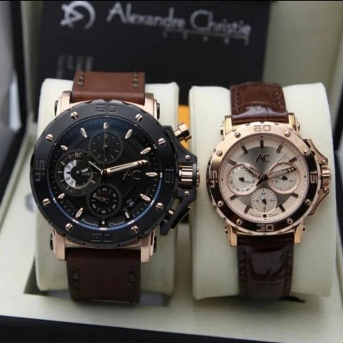 Terlaris Alexandre Christie 9205 Rose Gold Brown Couple Original