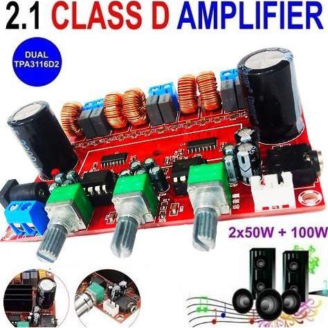 DIGITAL POWER AMPLIFIER SUBWOOFER BOARD 2.1 CHANNEL TPA3116D2 2X50W + 100W DC 12-24V CLASS D STEREO 