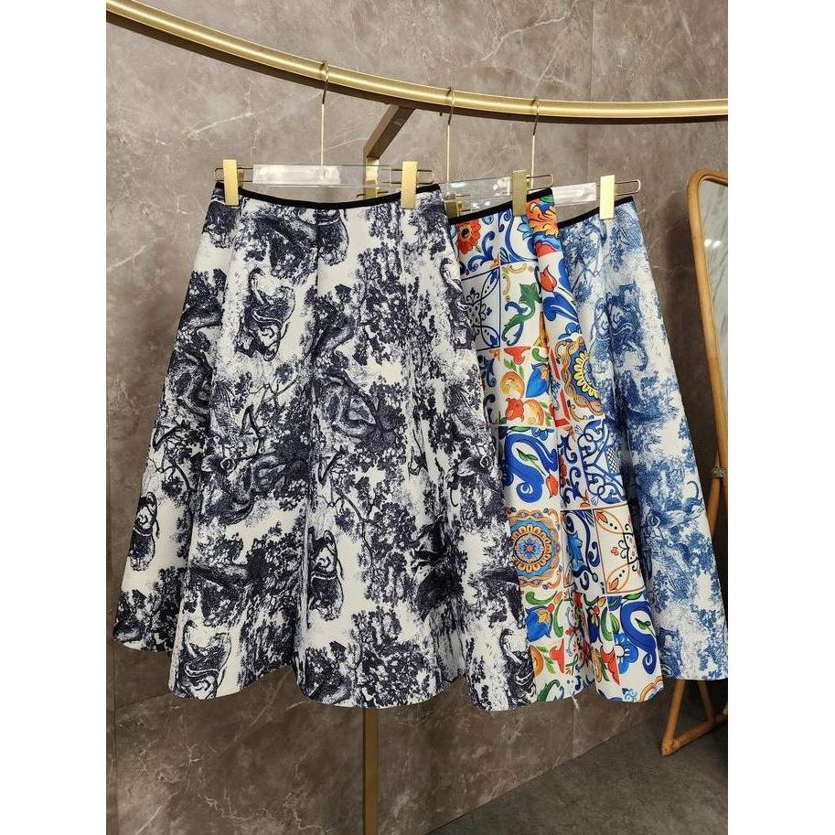 [BW107] - Bawahan Rok Midi Scuba Perempuan Import Motif Full Print TA