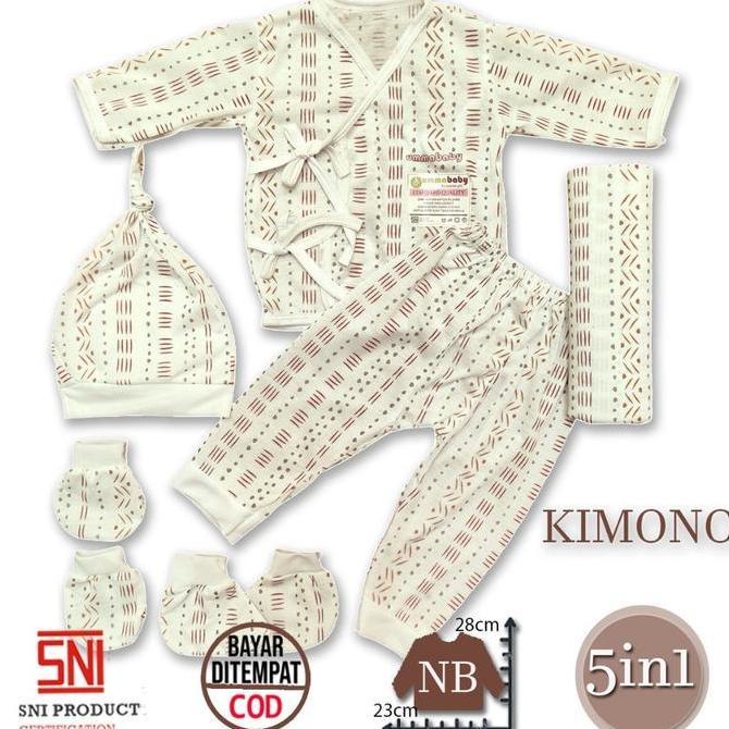 Ummababyshop Kimono 5in1 Baju Bayi Perempuan Laki Perlengkapan Baru Lahir Stelan 0 6 Bulan Celana Be