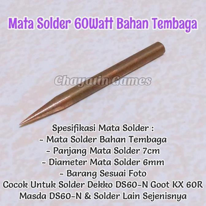 Saldatura- Mata Solder 60 Watt Bahan Tembaga Cocok Untuk Solder Dekko & Goot 60W