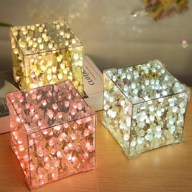 Yko Lampu Tulip Malam Kubus Rubik Tulip Malam Lampu Led Awan Kamar Aesthetic Lampu Malam Diy Buatan 
