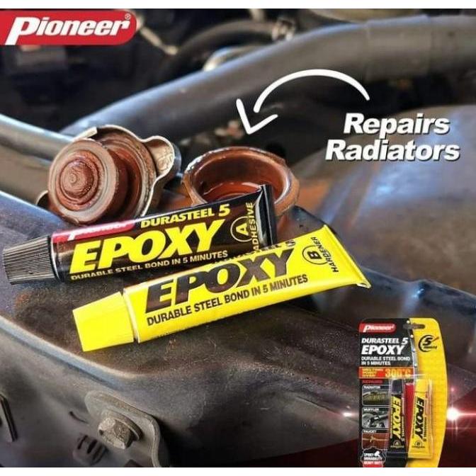 Potere- Lem Besi Tahan Panas 300C Durasteel Epoxy 5 Menit Lem Mesin Radiator Logam Lem Knalpot Bocor