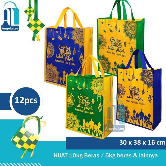 Confezione- 12Pcs Tas Kain Spunbond Lebaran Paket Idul Fitri Ramadhan Syukuran Thr Sembako Jumbo