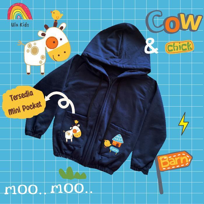 Bisa Cod - Jacket Zipper Pocket Anak Ula Kids 1 - 6 Tahun Cow And Chick Jacket Perempuan