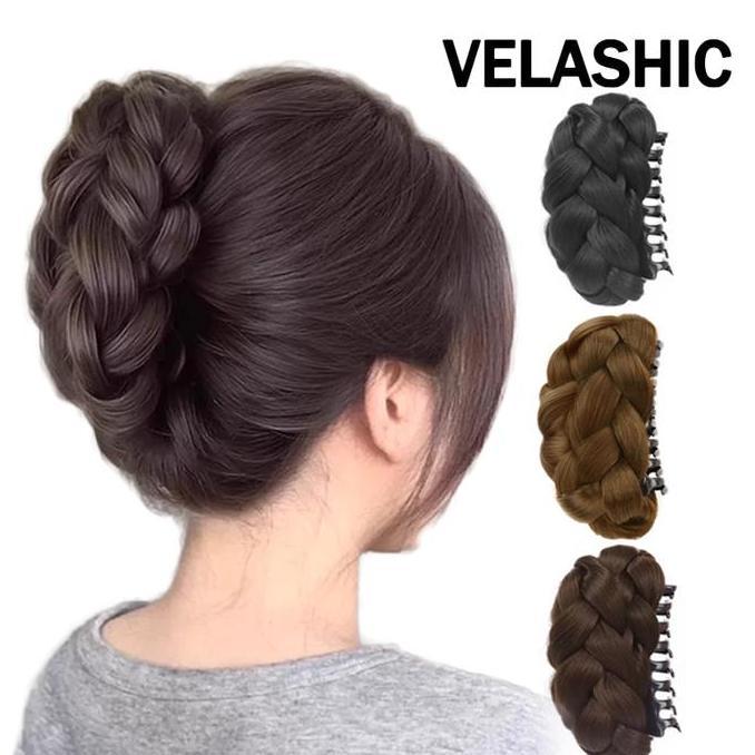 Peganz_daydo - VELASHIC (karya asli) Jepit Rambut Palsu Bun Kepang Volume 3X Serat Suhu Tinggi Cepol