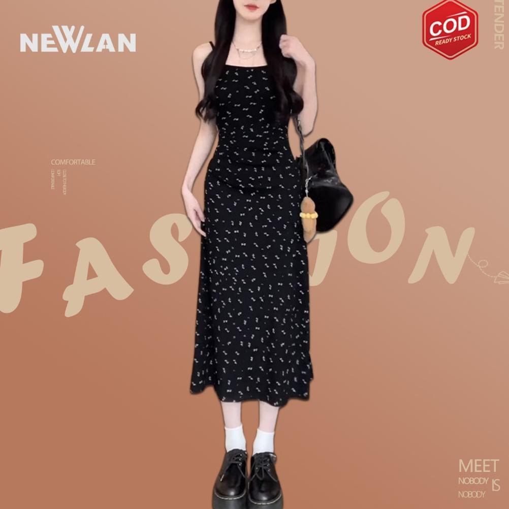Termurah / Hot Sale Newlan Qz210 Dress Wanita Motif Bunga Korean Fashion Sexy Overal Dress Korea Sty