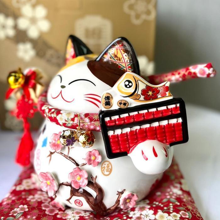 Pajangan keramik lucky cat manekineko kucing hoki patung keramik dekorasi rumah