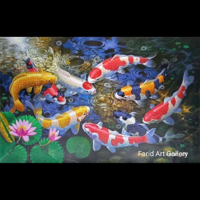 lukisan kanvas ikan koi 3d