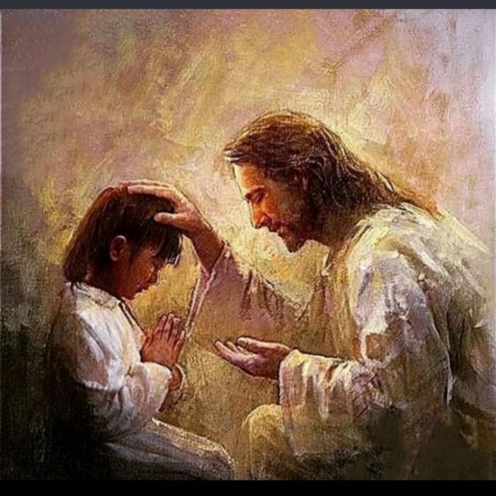 LUKISAN YESUS DAN ANAK KECIL PLUS FRAME SIAP PAJANG