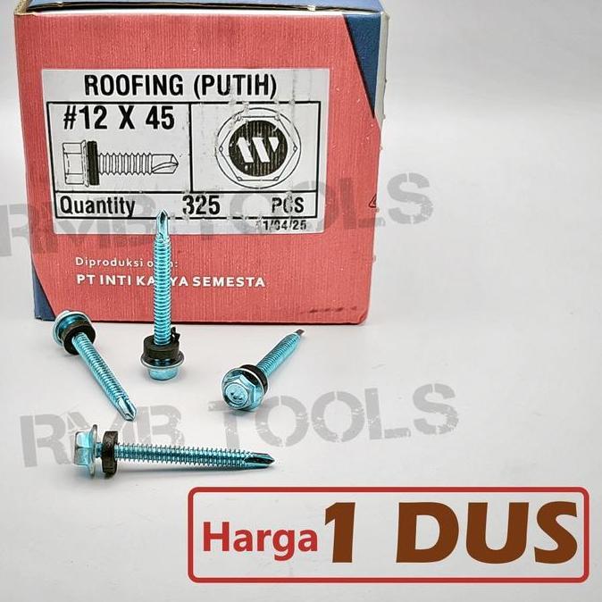 1xDUS Sekrup Baut Roofing SDS 12x45 Wilson Putih Atap Baja Ringan SRP 12 x 45 Kepala Hex 8mm ready