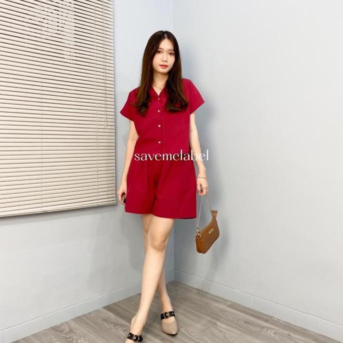 Setgirl- Liona Set Setelan Wanita Linen Celana Pendek Super Comfy Pinggang Karet Size Standar & Jumb