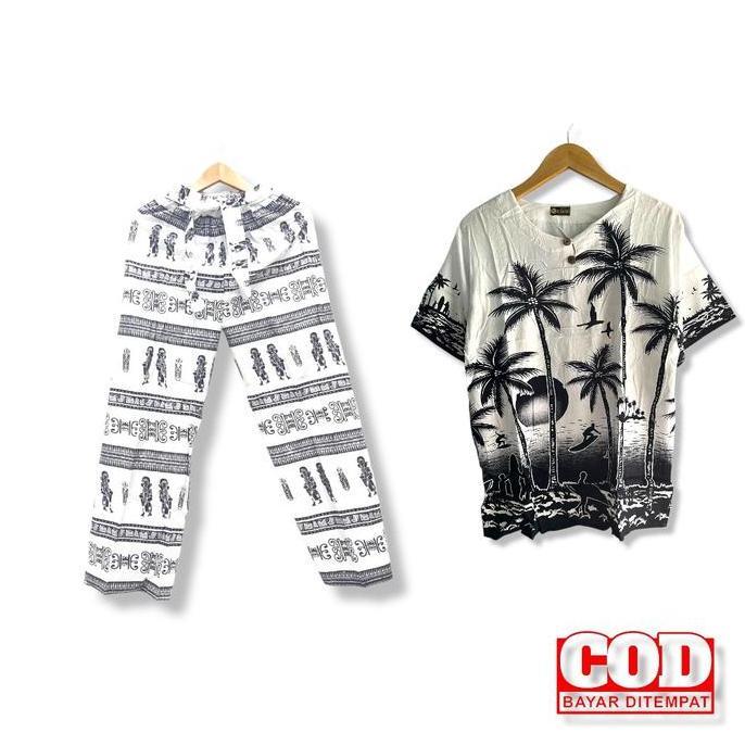 Setgirl- Setelan Baju Pantai/ Setelan Pantai Pria Wanita/ Setelan Celana Panjang Pantai Santai