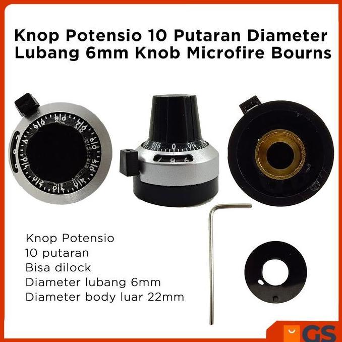 KNOP POTENSIO 10 PUTARAN DIAMETER LUBANG 6MM KNOB MICROFIRE BOURNS PROMO