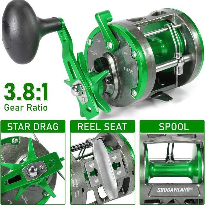 Terlaris Sougayilang Paket Gulungan Trolling Drum Dengan Rasio Gigi 3.8:1  Joran Resin Padat 1.2/1.8