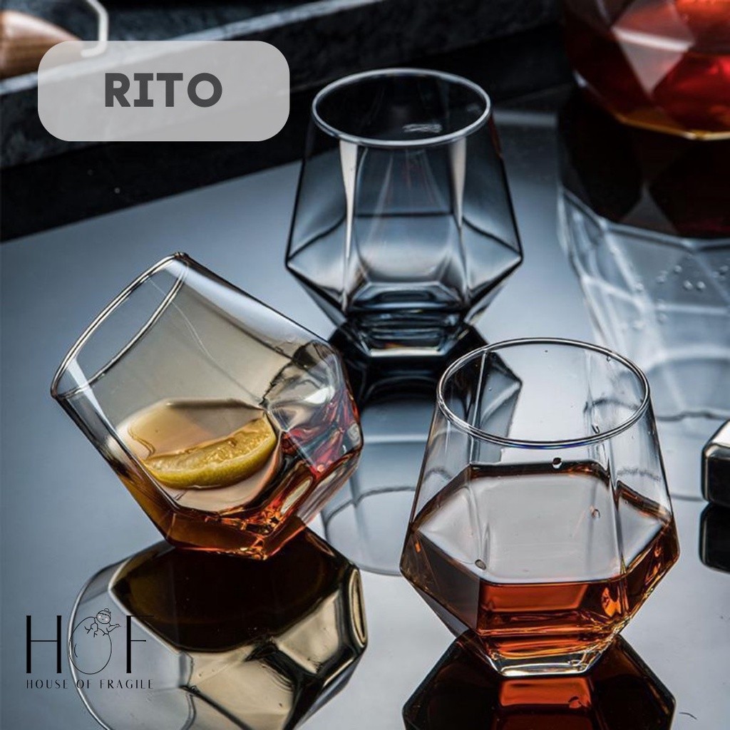 [Hof] Rito Gelas Whiskey Diamond Shape | Whiskey Mojito Glass Kaca Cafe Unik Aesthetic Estetik