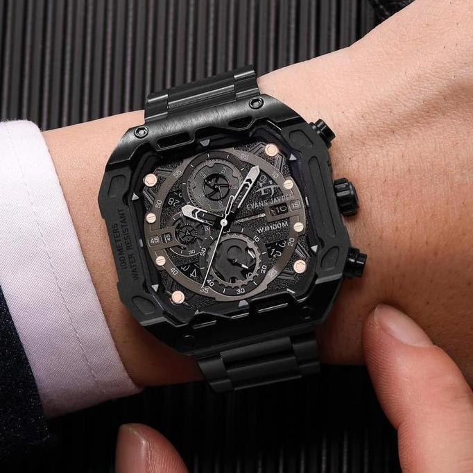 Evans Jayden Jam Tangan Pria 9596 Rantai Stainless Steel Chronograph Kaca Sapphire Water Resistant 1