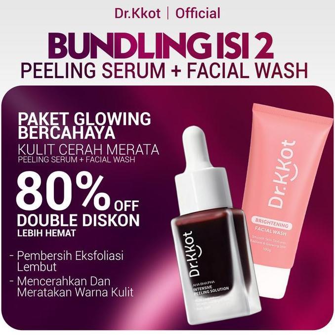 Dr.KKOT Paket Glowing Bercahaya Spesial Bundle Facial Wash 100g + Peeling Serum Membersihkan, Mengek