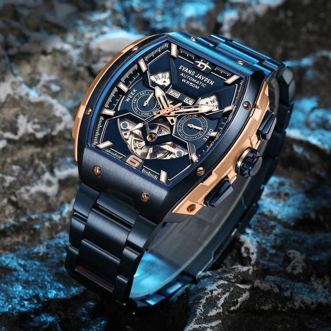 Evans Jayden Jam Tangan Pria 9620 Rantai Automatic Movement Stainless Steel Kaca Sapphire Chronograp