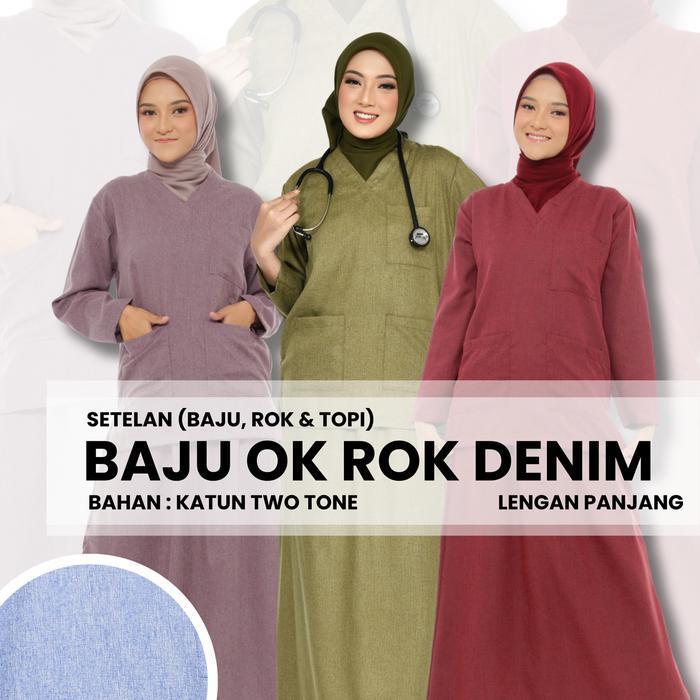 Bisa Cod - Dochs Medic Baju Jaga Rok Denim / Baju Ok Rok / Seragam Jaga Rok / Seragam Ok Rok