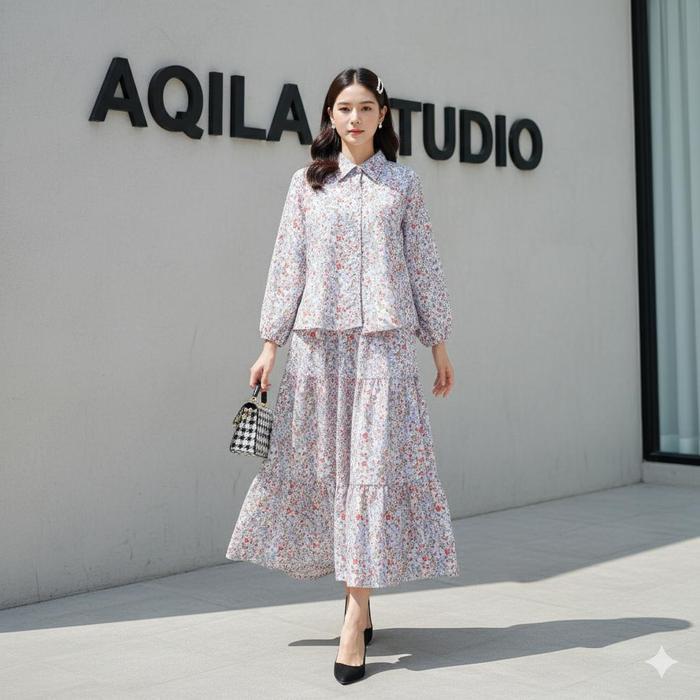 Bisa Cod - Anniesa - Setelan Rok Kayla Wanita Kekinian One Set Katun Premium Jumbo One Set Rok Dan A