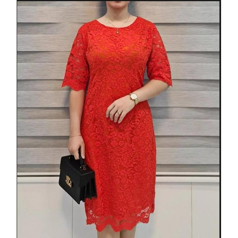 Bisa Cod - Dress Brokat Lengan Pendek Tebal Non Glitter Dress Pesta Paskah Terbaru/ Dress Brukat Mod