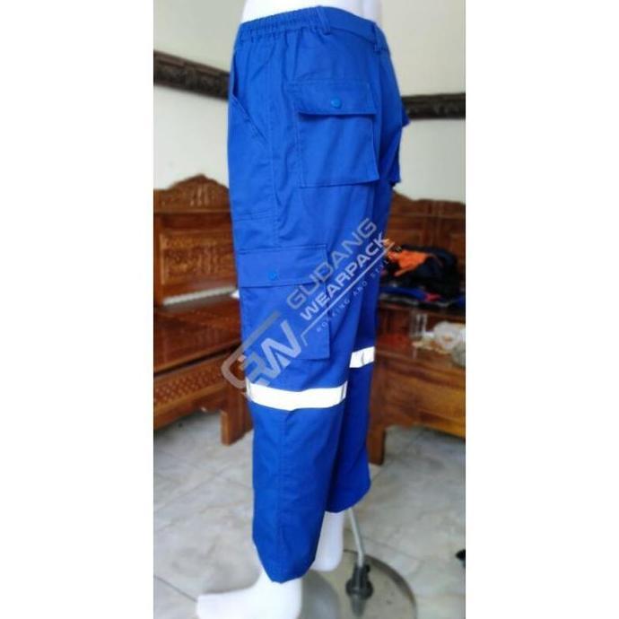 KEKINIAN Celana Kerja Panjang Warna Biru Benhur Polos Bahan American Drill KEKINIAN