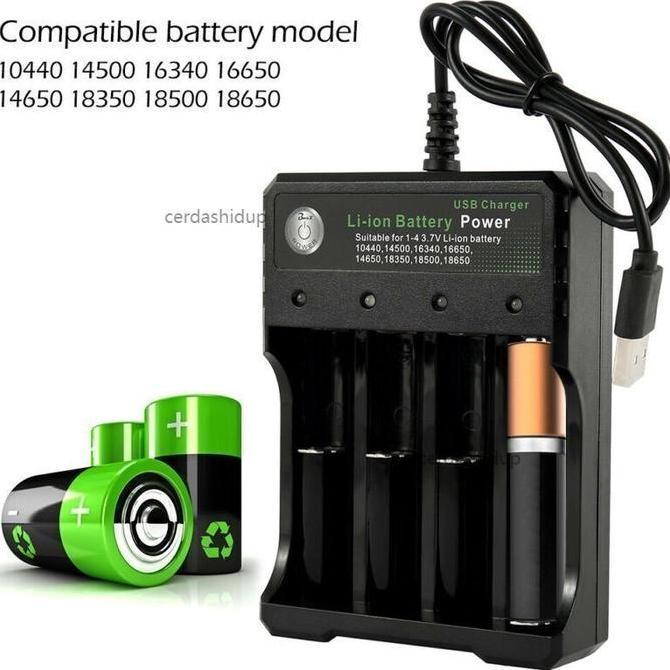 SRADAN Fast Charger Li-on charger 4 Slot USB Intelligent Battery Charger 18650 Li-ion Baterai AA / A