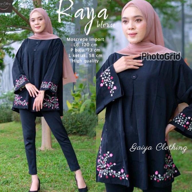 Blouse Atasan Jumbo Blouse Atasan Jumbo Wanita Ld12 Putih Hitam Motif Bordir Bunga -
