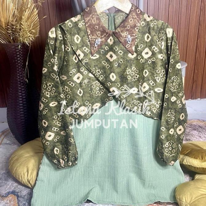 SAFIA BLUS ATASAN JUMPUTAN KOMBINASI BY ISTANA KLASIK BATIK KERJA BATIK PALEMBANG JUMPUTAN PALEMBANG
