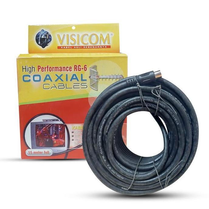 Kabel Antena TV Visicom Coaxial Rg6 + Jack 15 Meter