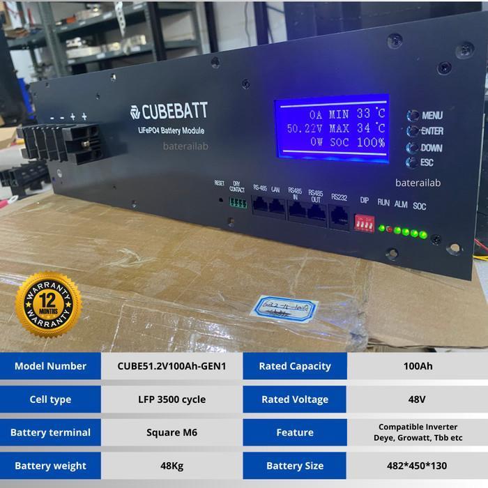Baterai Lifepo4 48V 100AH New 3500-5000 Cycle Rackmount Match Inverter Deye Growatt TBB Eco