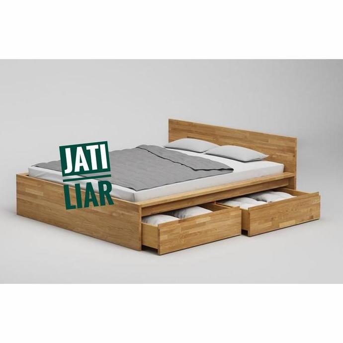Terlaris Dipan Kayu Plus Laci Dengan Headboard