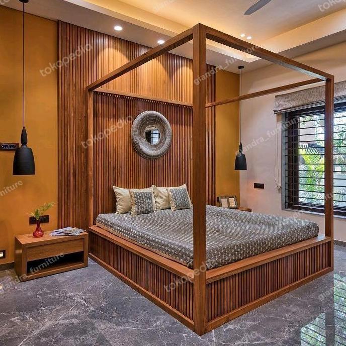Terlaris Tempat Tidur Kanopi/Tempat Tidur Kayu Jati/Dipan Jati Kanopi Minimalis