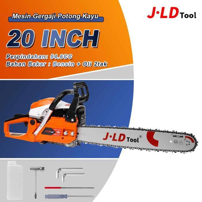 JLD Mesin Gergaji Potong Kayu Bar Chain Saw 20inch 54.6CC 2Tak Gardan Baja 2200W 11500 RPM Mesin Sen
