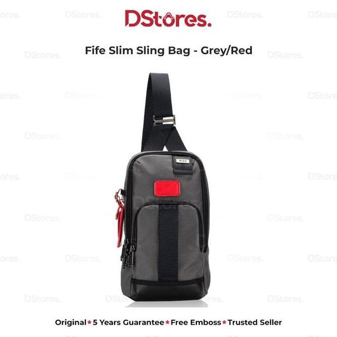 TUMI Fife Slim Sling Bag - Grey/Red