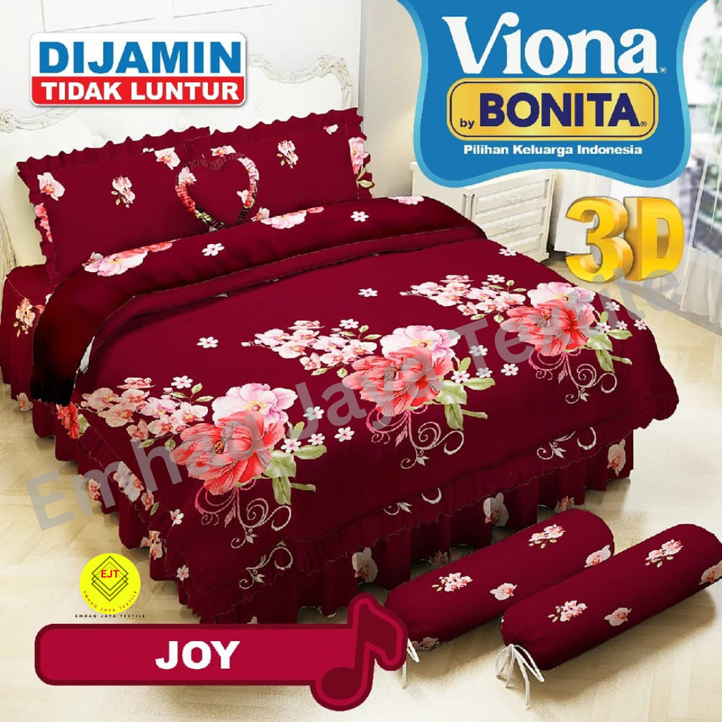 Bed Cover Rumbai Set King Bantal 2 Bonita Warna Merah Motif Bunga - Ukuran 180x200cm, Halus, Tebal, 