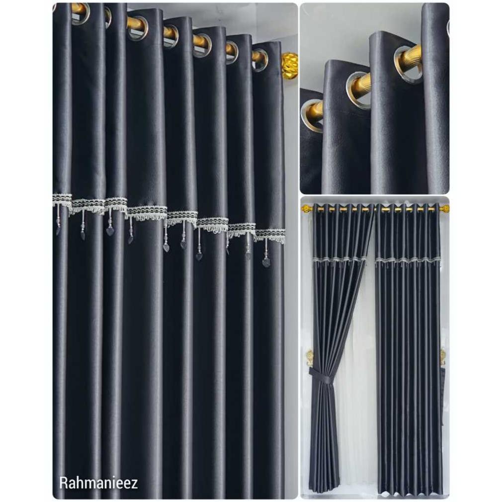 Gorden Tirai Blackout Jendela Poni Polos Glossy Minimalis Aesthetic Mewah Pintu Kamar Tidur