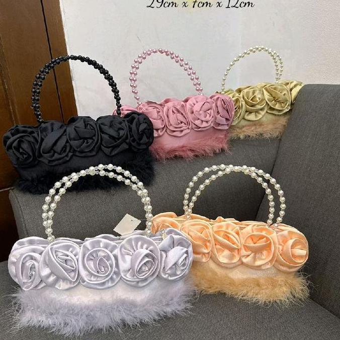 MURAH BERKUALITAS - Tas pesta bunga mawar tas pesta model terbaru tali mutiara 5806
