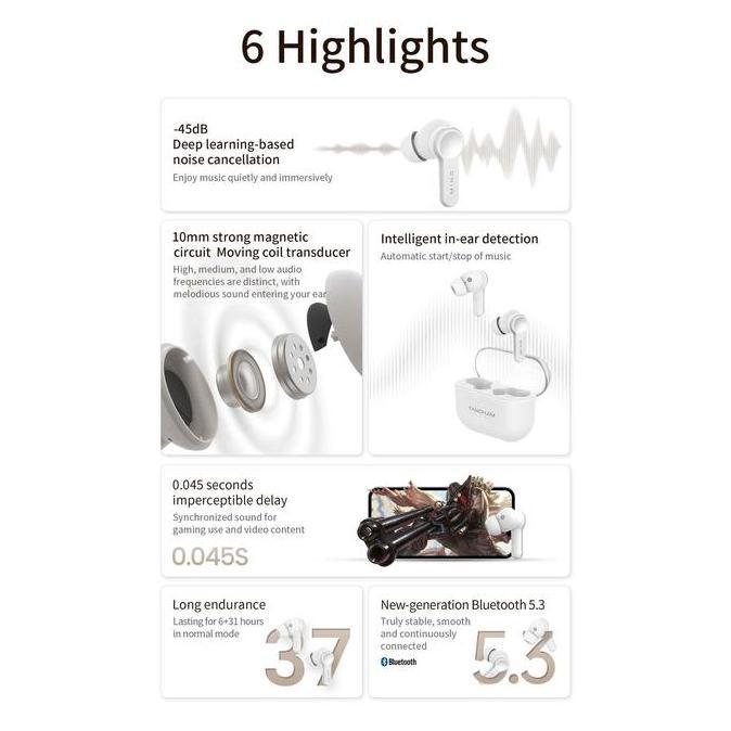 TANCHJIM MINO | BLUETOOTH 5.3 ANC/TRANSPARENCY MODE IPX4 TRUE WIRELESS TWS HD AUDIO