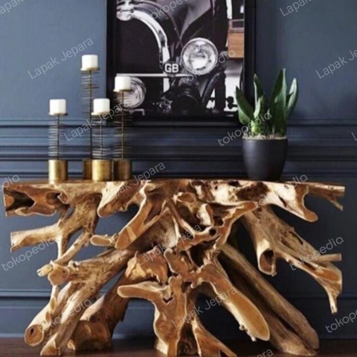 Meja Konsul Console Table Akar Kayu Jati Abstrak Antik Unik Driftwood