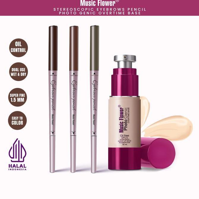 [BUNDLE] MUSIC FLOWER Paket Natural Glow Make Up Set Photogenic Foundation + Stereoscopic Eye Brows 