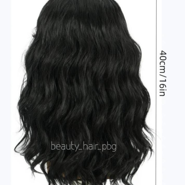 Wig Pria Rambut Panjang Bergelombang Warna Hitam Natural