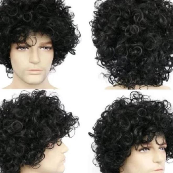 Wig Pria Wig Rambut Kribo Pendek Wig Ikal Pendek