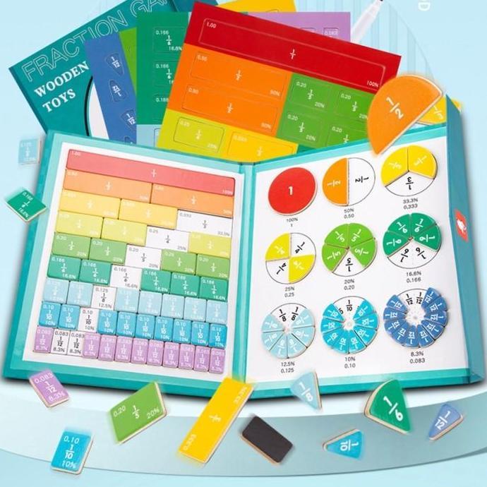 Fraction Game Magnetic Wooden Travel Toy Mainan Anak Belajar Pecahan