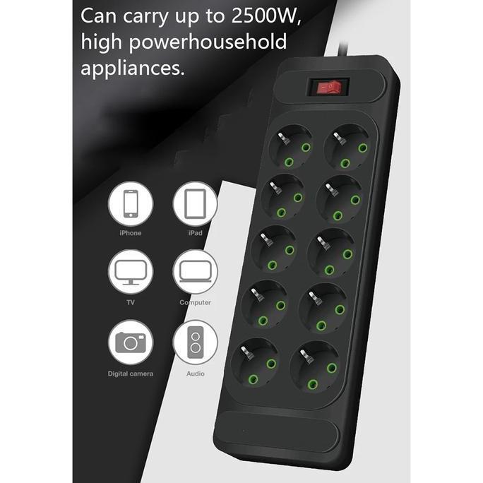 STOP KONTAK USB TYPE C COLOKAN LISTRIK 10 LUBANG EU PLUG FLAME RETARDANT 10A 250V 2500WATT PERALATAN