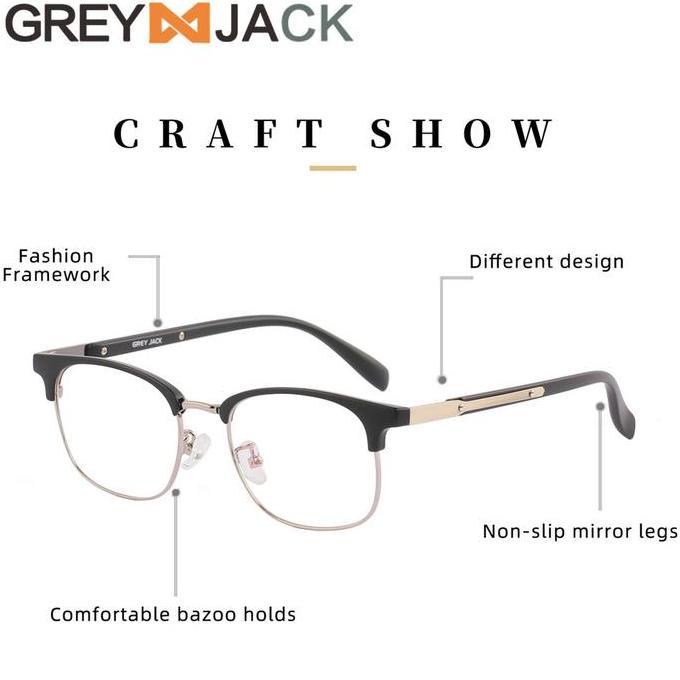 Grey Jack Frame Kacamata Model Kotak TR+Metal Uni Bisa Minus 8298