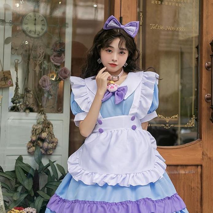 CC-101 maid lolita pastel pink biru cosplay costume kostum pelayan anime wanita jepang